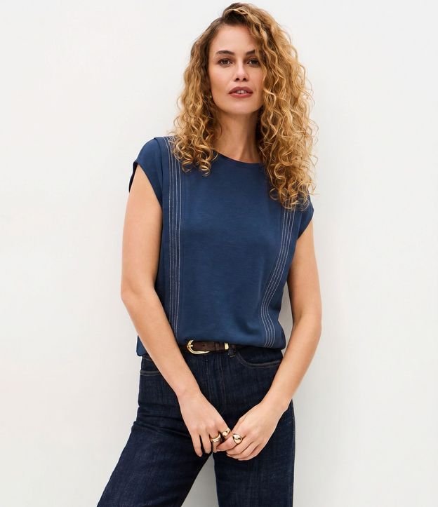 Blusa Manga Corta en Algodón con Pespontos Verticales 2