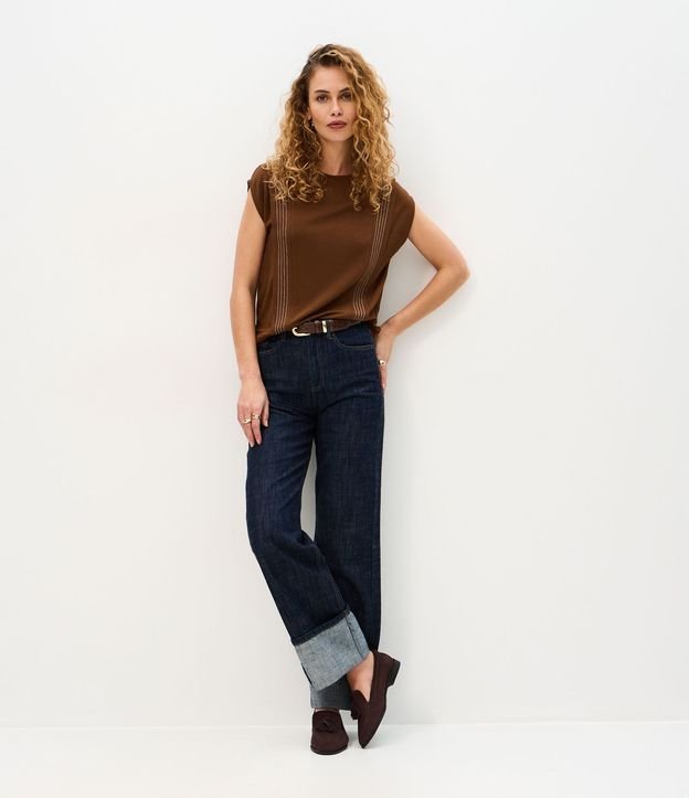 Blusa Manga Corta en Algodón con Pespontos Verticales 2