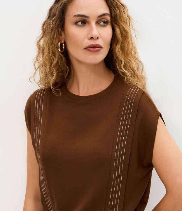 Blusa Manga Corta en Algodón con Pespontos Verticales 3