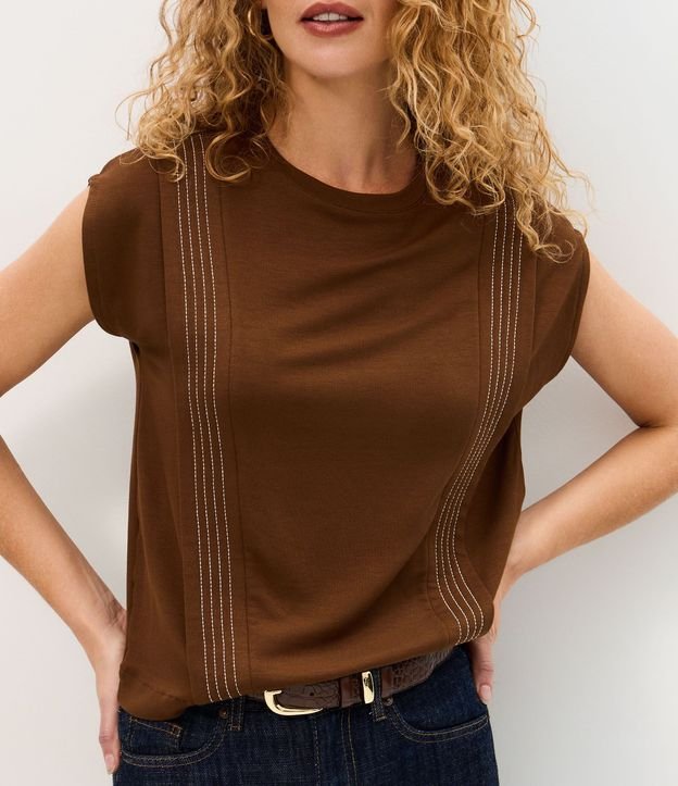 Blusa Manga Corta en Algodón con Pespontos Verticales 4