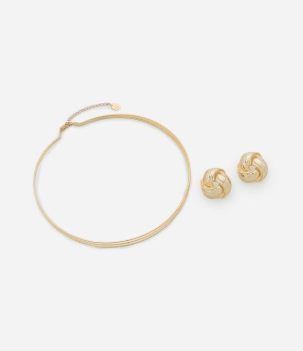 Conjunto de Collar Gargantilla Hilo Alambrado con  Caravana Nudo en Metal Liso 2
