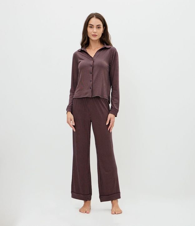 Pijama Femenina Larga Americana Toque Suave Listrado