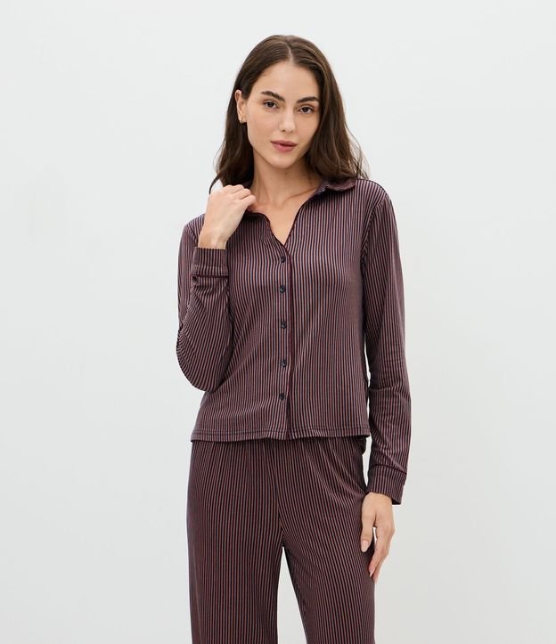 Pijama Femenina Larga Americana Toque Suave Listrado 2