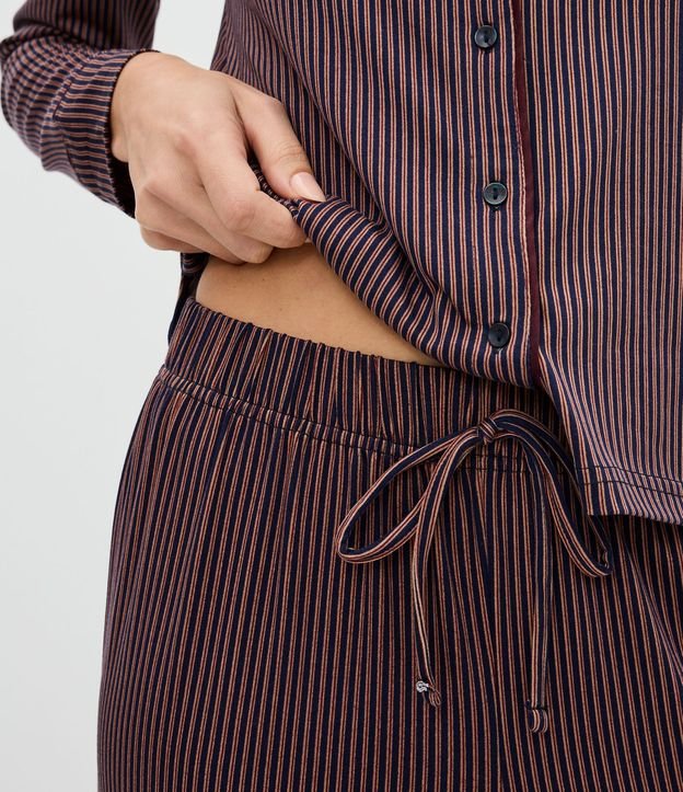 Pijama Femenina Larga Americana Toque Suave Listrado 4
