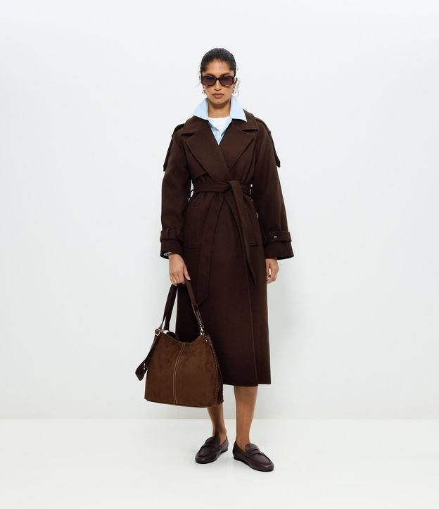 Trench Coat em Polyvelour com Faixa para Amarração