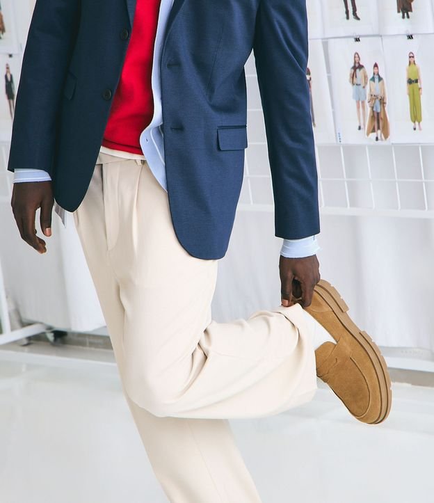 Zapato Loafer Track en Cuero con Camurça