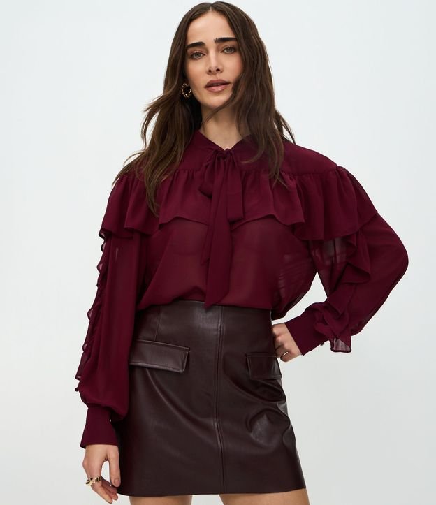 Blusa en Chiffon con Volados y Lazo Delantero