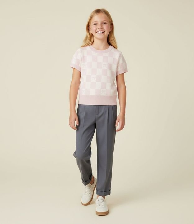 Remera Infantil en Jacquard de Cuadros con Moñitas – Talle 5 a 14 años