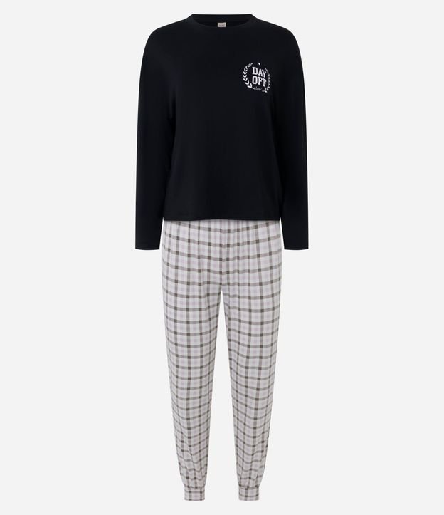 Pijama Largo en Peach Touch con Estampa de Cuadros