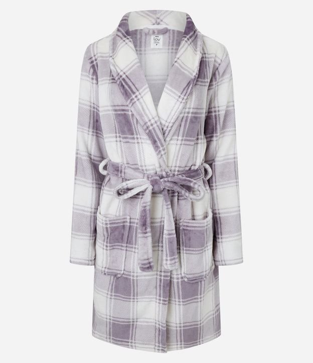 Bata de Baño Regular en Fleece con Estampa de Cuadros 4