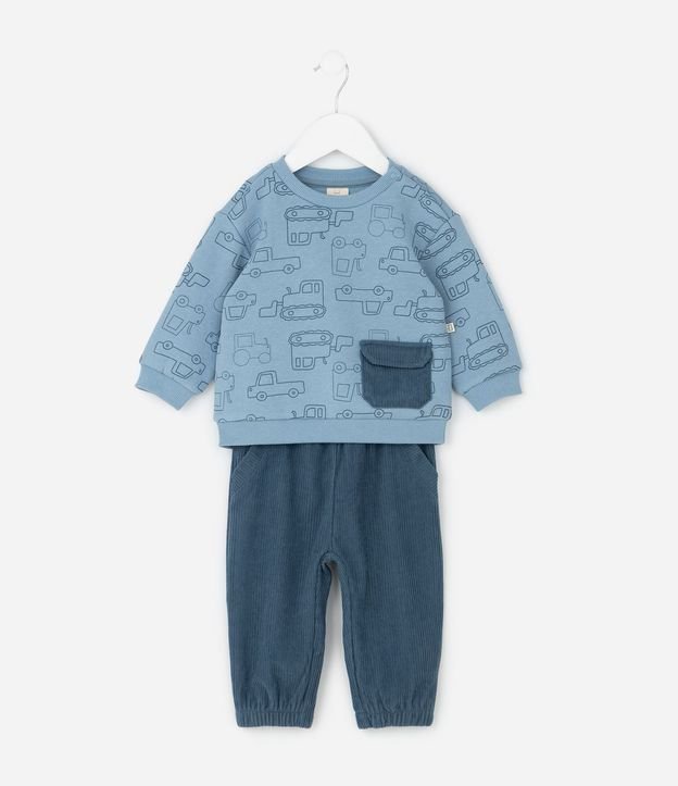 Conjunto Infantil Saco de Carritos y Pantalón Acanalado – Talle 0 a 24 Meses