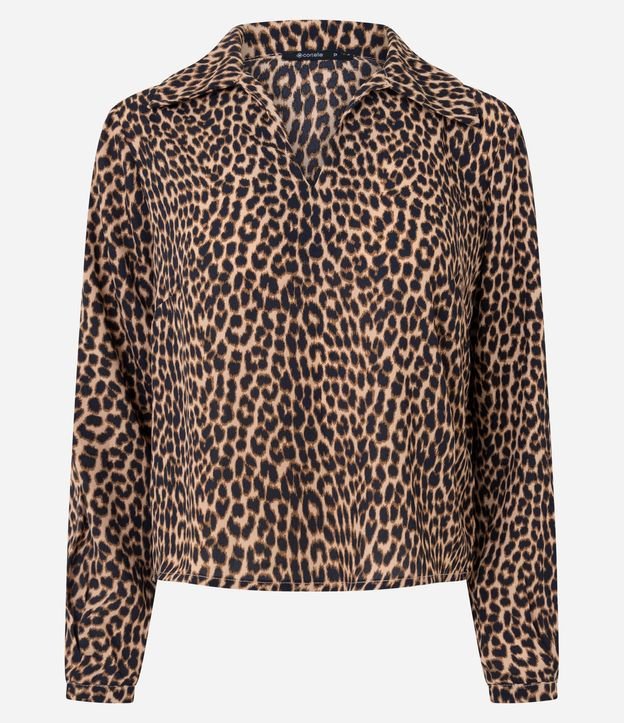 Blusa Femenina Manga Larga Animal Print Leopardo Chiffon