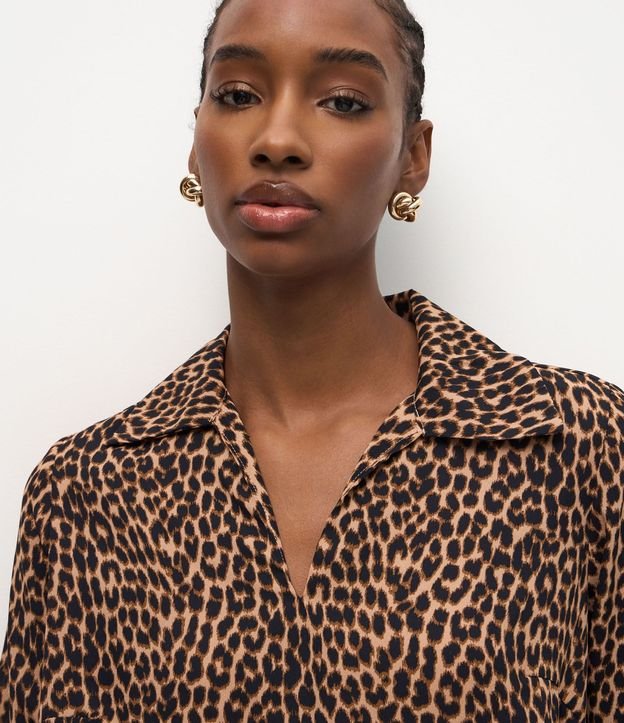 Blusa Femenina Manga Larga Animal Print Leopardo Chiffon 3