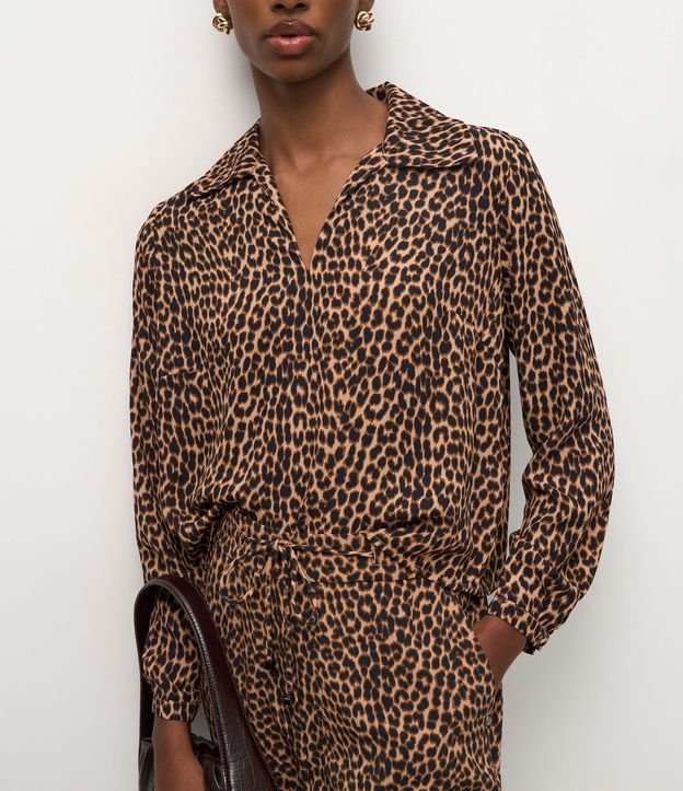 Blusa Femenina Manga Larga Animal Print Leopardo Chiffon 4
