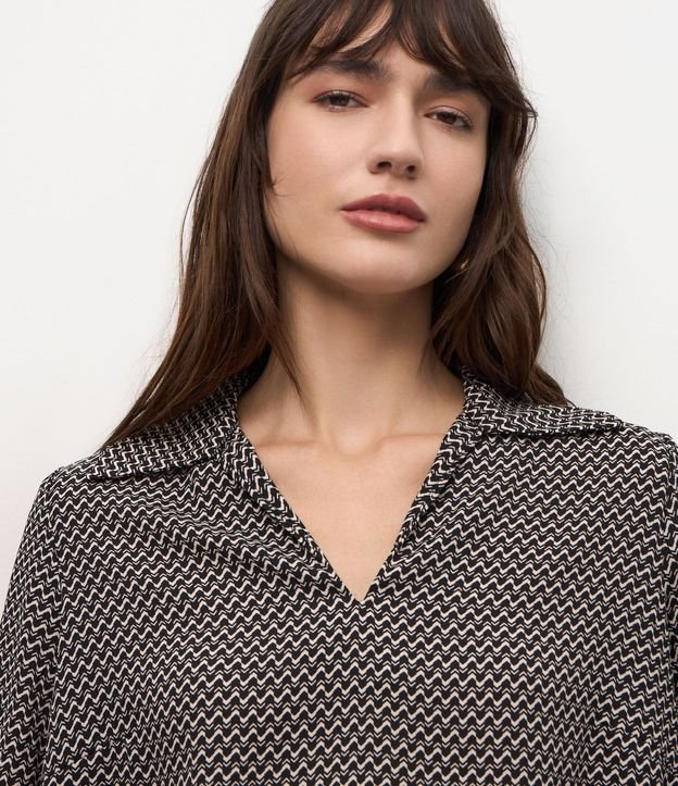 Blusa Femenina Manga Larga Mini Pied-de-Poule Chiffon 3