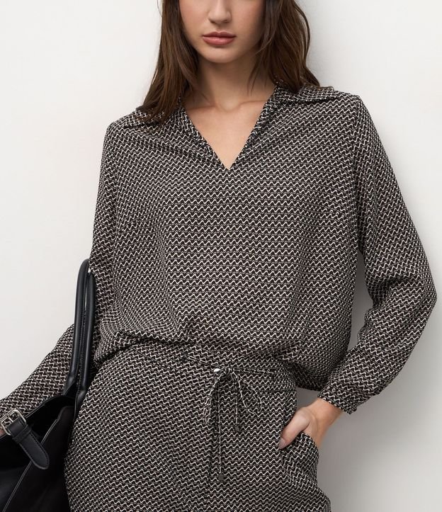 Blusa Femenina Manga Larga Mini Pied-de-Poule Chiffon 4