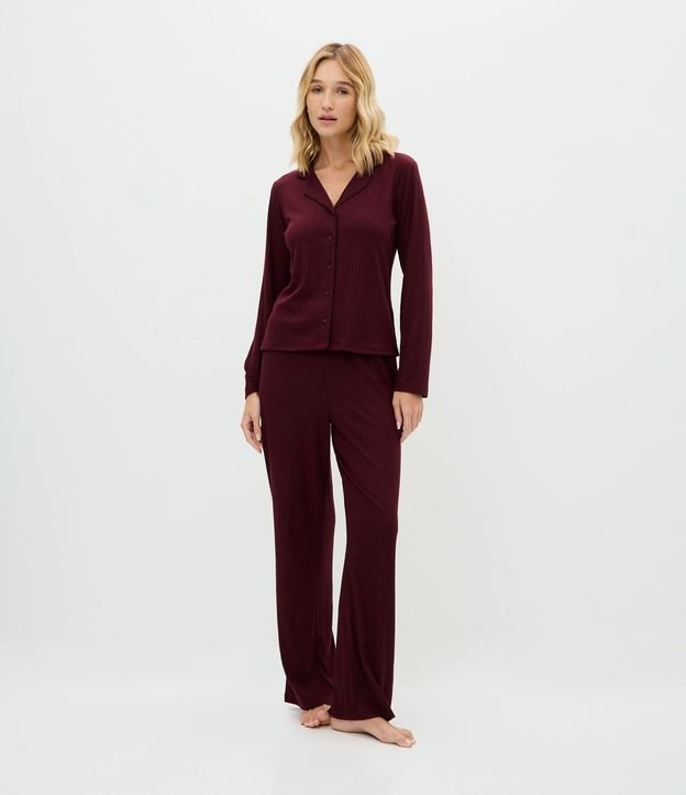 Pijama Largo Rib Modelo Americano con Cintura Satinada 1