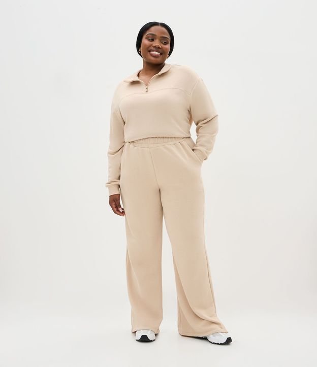 Pantalón Wide Leg de Algodón Deportiva con Abertura Lateral Curve & Plus Size