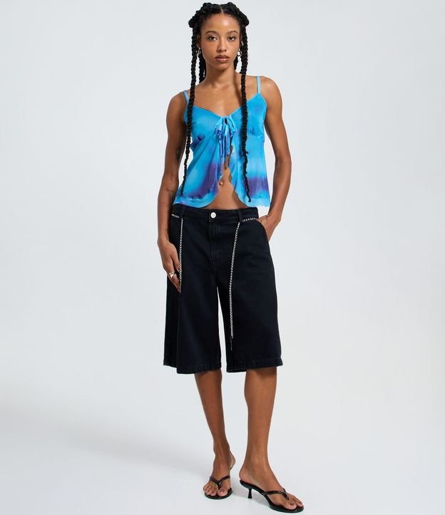 Blusa en Tule con Estampa Abstracta y Lazo Delantero 2