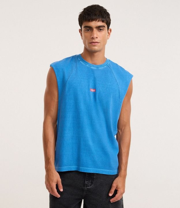 Musculosa Boxy Desteñida en Algodón con Estampa Lettering