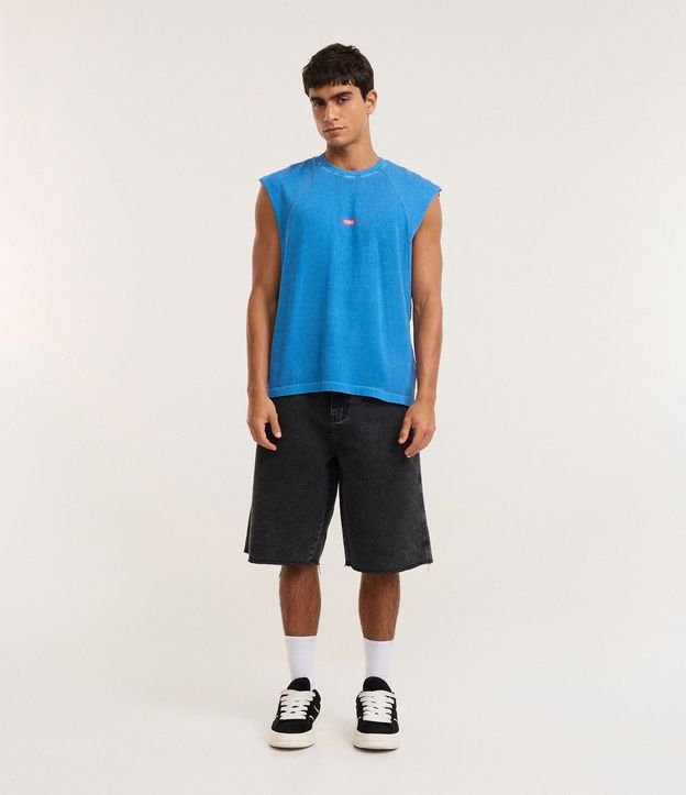 Musculosa Boxy Desteñida en Algodón con Estampa Lettering 2