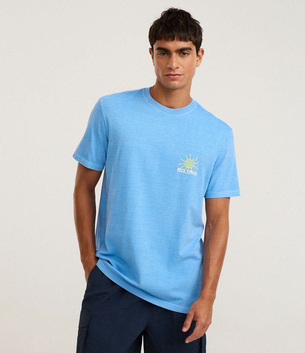 Remera Comfort en Algodón Desteñido con Estampa Sun Vibes
