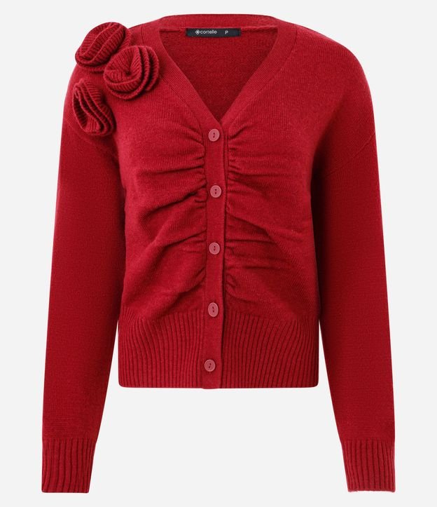 Cardigan en Punto con Flor Aplicada en el Hombro