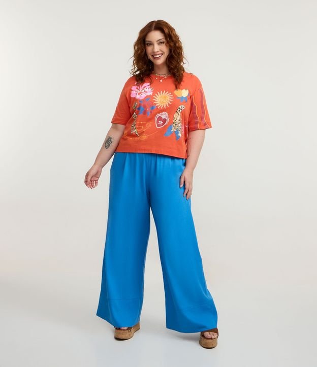 Pantalón Pantalona en Viscolino con Ruedo Largo y Cintura Elástica Curve & Plus Size