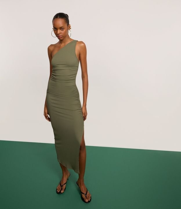 Vestido New Midi en Rib Hombro Único con Fruncido Lateral 5