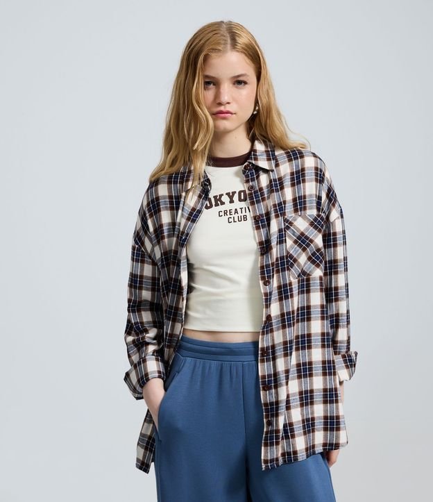 Camisa Regular Manga Larga en Franela de Cuadros