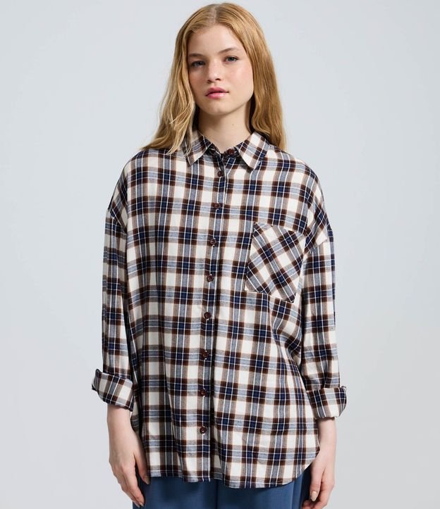 Camisa Regular Manga Larga en Franela de Cuadros 3