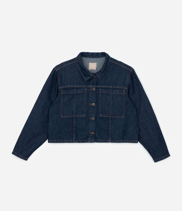 Campera Cropped Jeans con Bolsillos Delanteros Curve & Plus Size