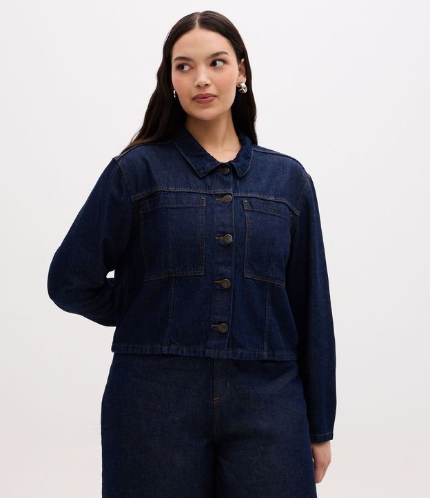 Campera Cropped Jeans con Bolsillos Delanteros Curve & Plus Size