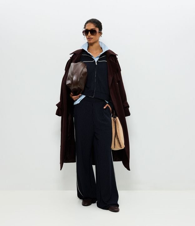 Pantalón Wide Leg en Algodón Sin Felpa con Estampa Rayada
