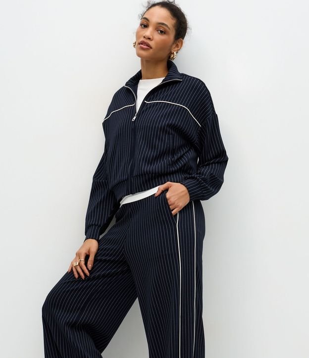 Pantalón Wide Leg en Algodón Sin Felpa con Estampa Rayada 3