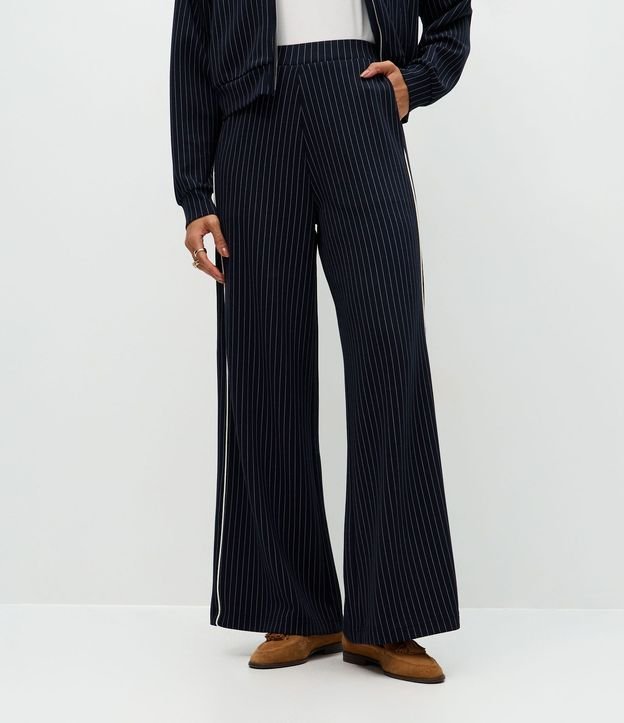 Pantalón Wide Leg en Algodón Sin Felpa con Estampa Rayada 4