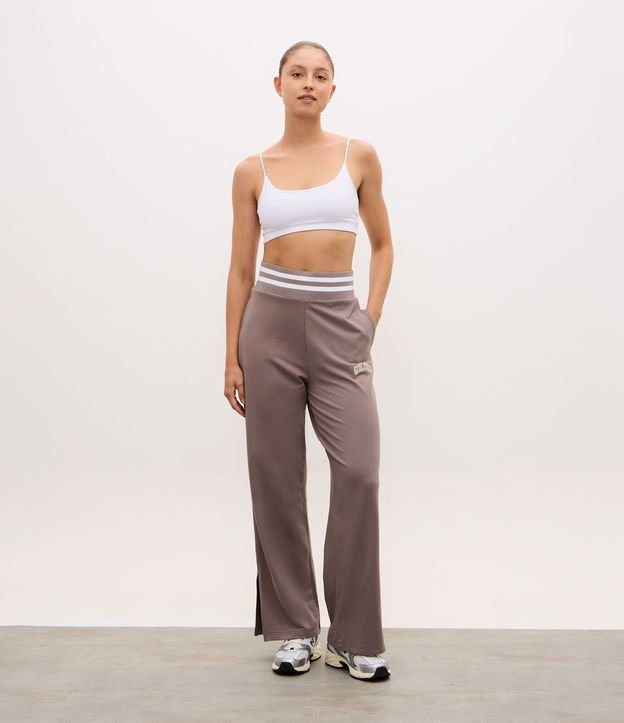 Pantalón Recto Deportivo en Algodón con Cintura en Rib y Lettering