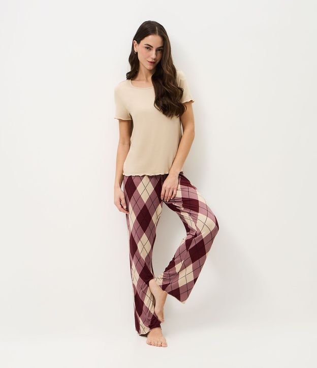 Pijama Largo en Punto con Pantalón de Cuadros Argyle