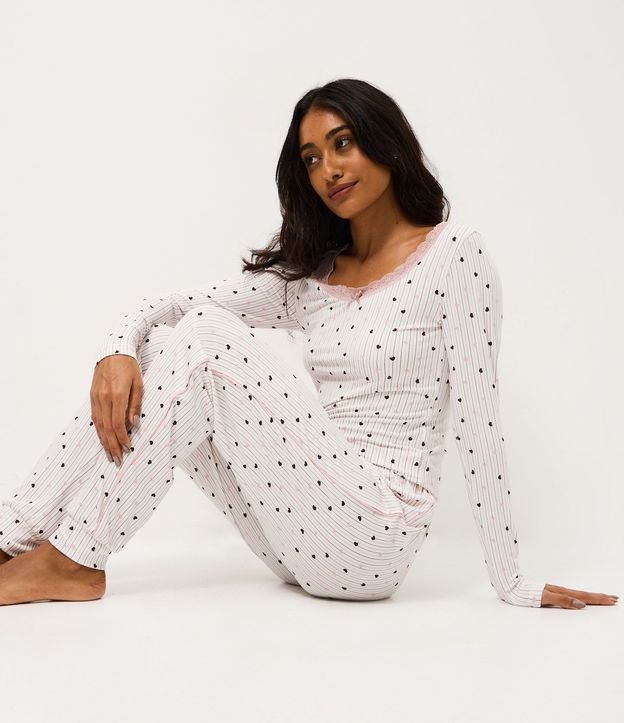 Blusa de Pijama en Peach Touch con Estampa de Corazón 1