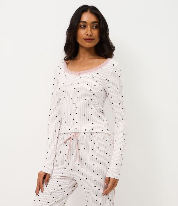 Blusa de Pijama en Peach Touch con Estampa de Corazón 2