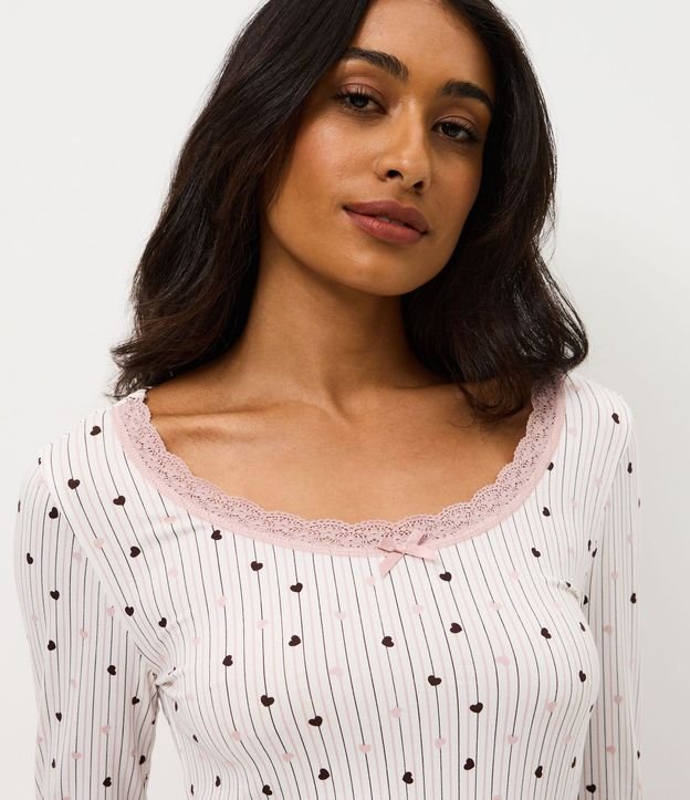 Blusa de Pijama en Peach Touch con Estampa de Corazón 3