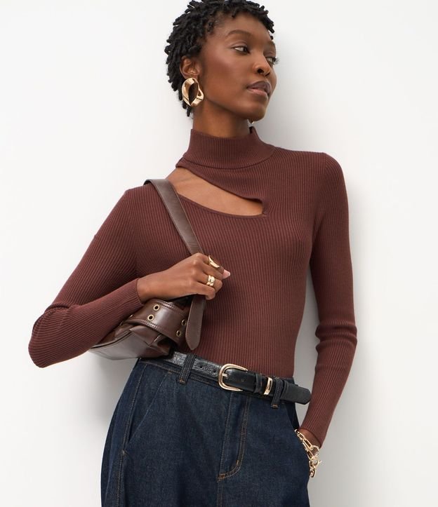 Blusa Acanalada en Punto con Cutout en el Hombro
