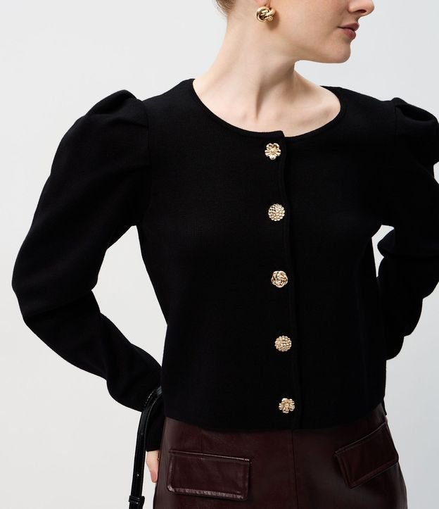 Cardigan Corto en Punto con Manga Abullonada 4
