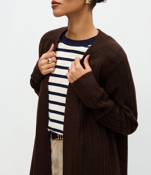 Cardigan Punto Canelado Alargado sin Bolsillos 4