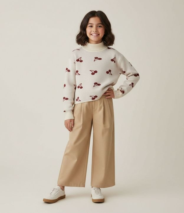 Saco Infantil en Punto con Estampado de Cerezas - Talle 4 a 10 años