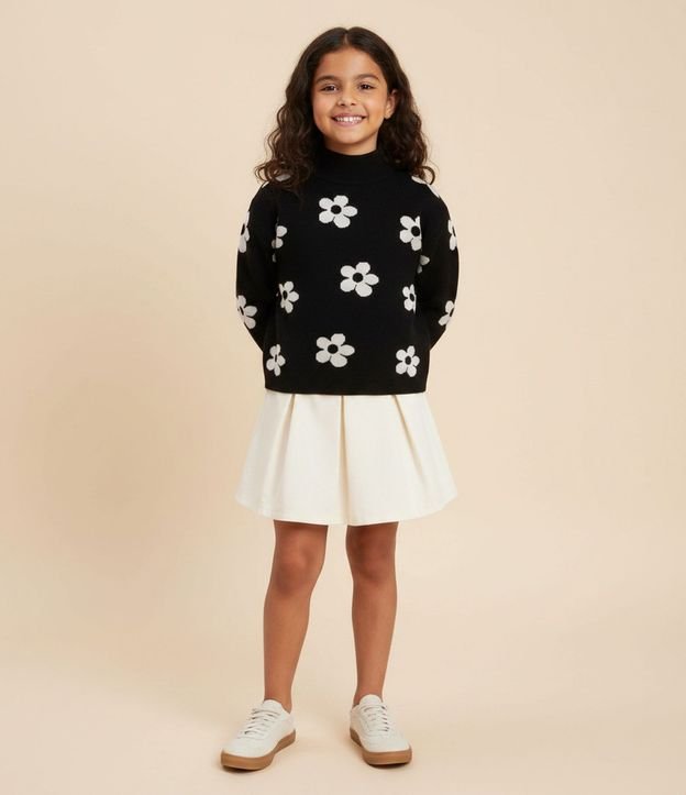 Saco Punto Floral con Cuello Alto - Talle 5 a 14 años