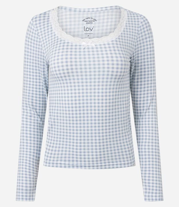 Blusa de Pijama en Peach Touch con de Cuadros Vichy 4