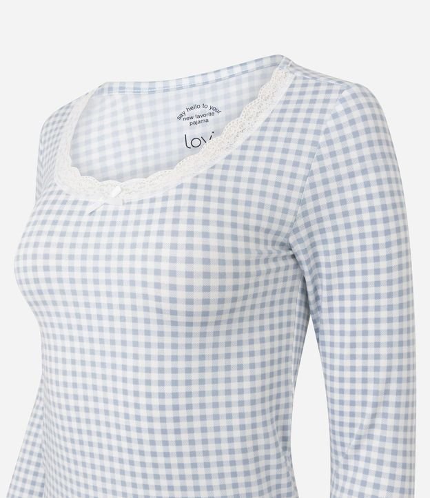 Blusa de Pijama en Peach Touch con de Cuadros Vichy 5