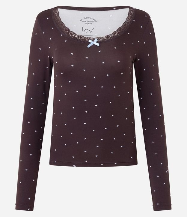 Blusa de Pijama en Peach Touch con Estampado de Corazón 4