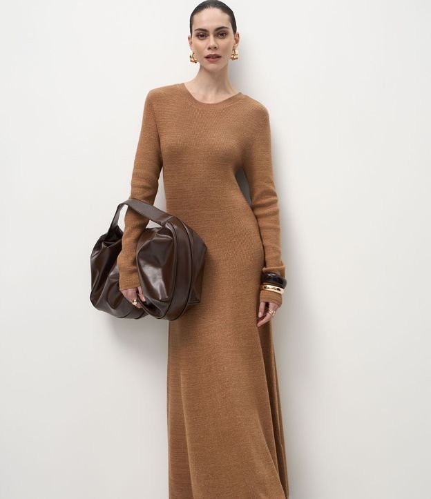 Vestido Evasê Long Midi en Punto con Mangas Largas 2